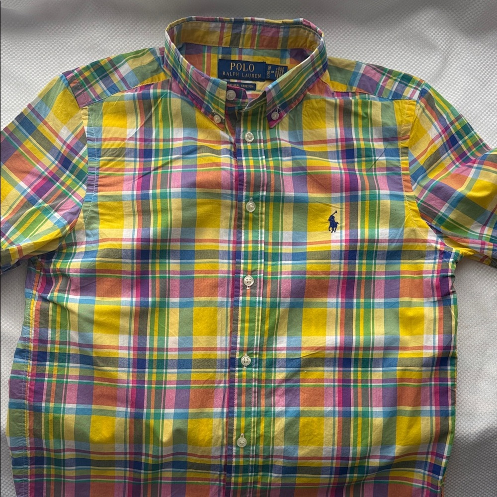 Ralph Lauren Yellow and Pink Plaid Shirt - Youth Large (14-16)